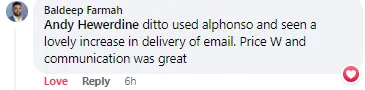 Baldeep Farma โ "used Alphonso and seen a lovely increase in delivery of email. Price W and communication was great"